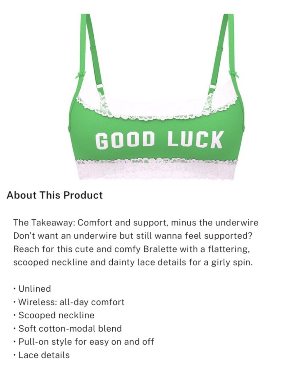 🍀VS PINK Cotton Lace Trim Scoop Bralette & Cheeky Panty Wild Green GOOD LUCK L - Picture 12 of 15